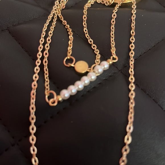 New three chain dangle necklace bar and faux pearl beaded - Picture 3 of 8